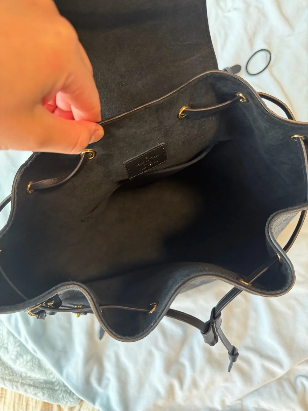Louis Vuitton Black Monogram Embossed Backpack with Logo Tag